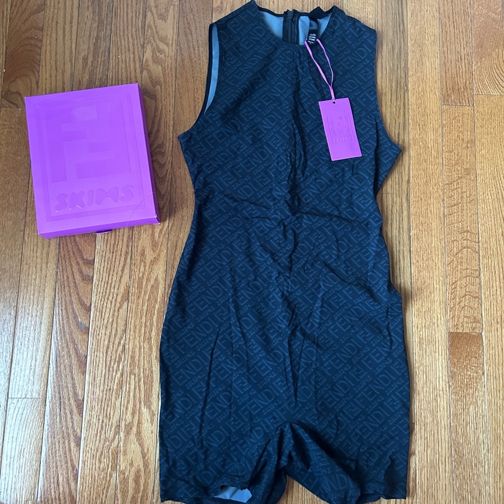 Authentic FENDI x SKIMS - Sleeveless Mid Thigh Bodysuit in black. Never worn.